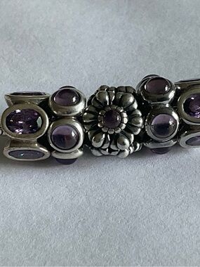 Pandora Sterling Silver Bracelet with Purple Gem Flower Accents